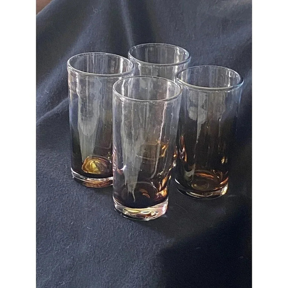 Lot of 4 Mexico Glass Tumblers Clear Amber Gold Purple Hand Made Glasses - Picture 6 of 15